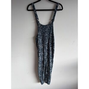 Maeve Anthropologie Teal Dotted Swirl Print Bib Overalls Size XS